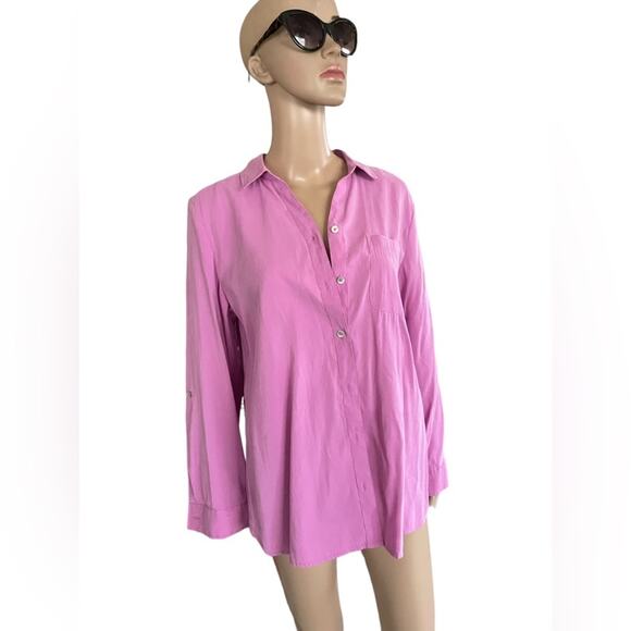 Chicos Long Sleeve Shirt Womens 1P Fuchsia Modal Button Down Classy - Picture 1 of 12